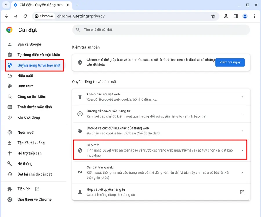 Mục Use secure DNS trong Chrome